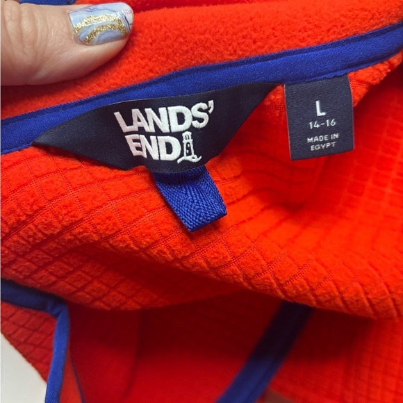 Lands’ End Women's Grid Fleece Full Zip Jacket Size Large (14-16) Orange - Picture 6 of 7